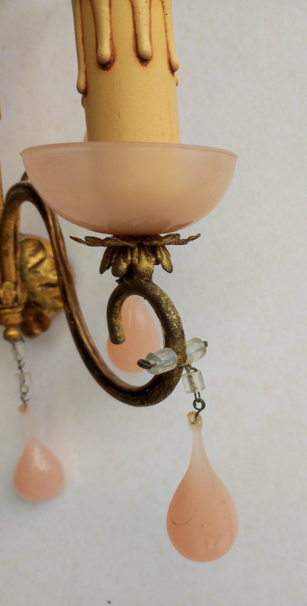 Wall Lamp Golden Brass Tassels Murano Pink-photo-2