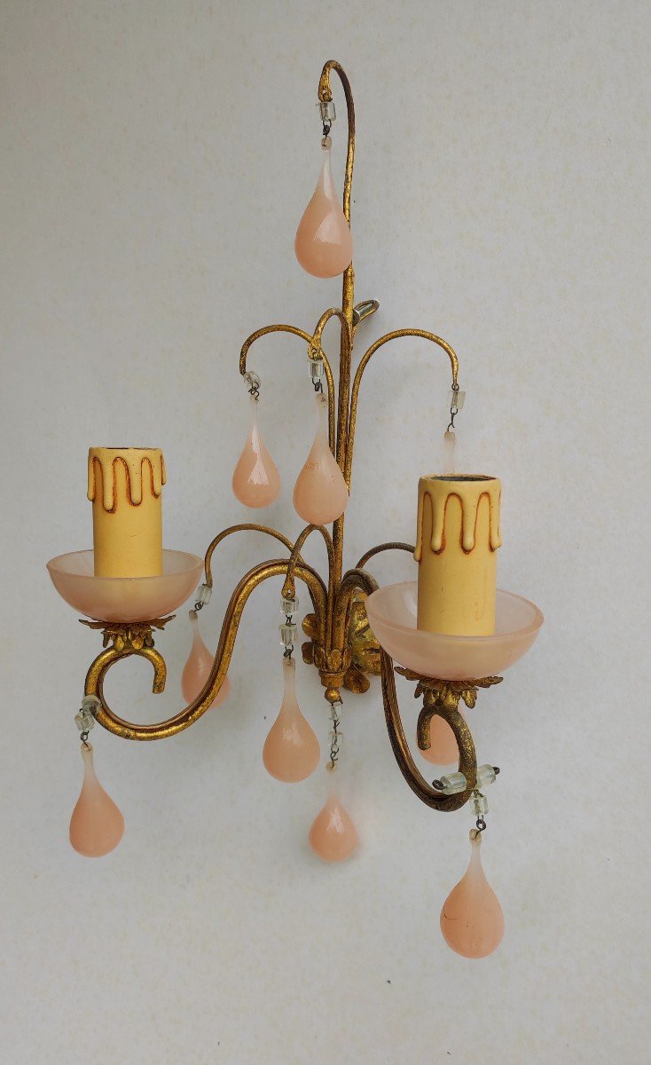 Wall Lamp Golden Brass Tassels Murano Pink-photo-3