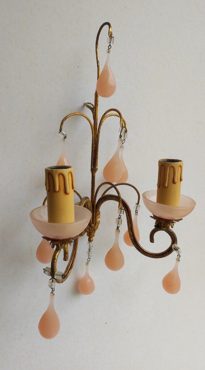 Wall Lamp Golden Brass Tassels Murano Pink-photo-4