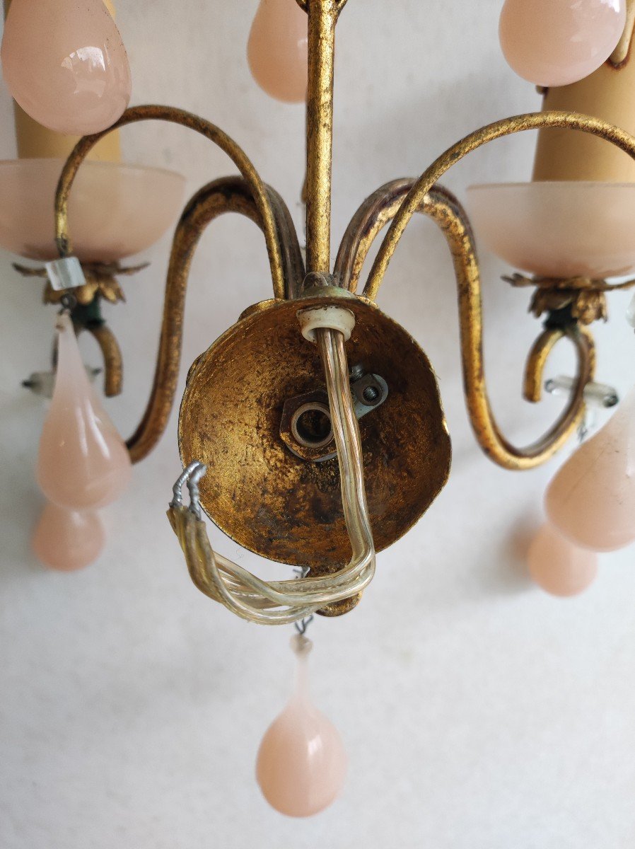 Wall Lamp Golden Brass Tassels Murano Pink-photo-2