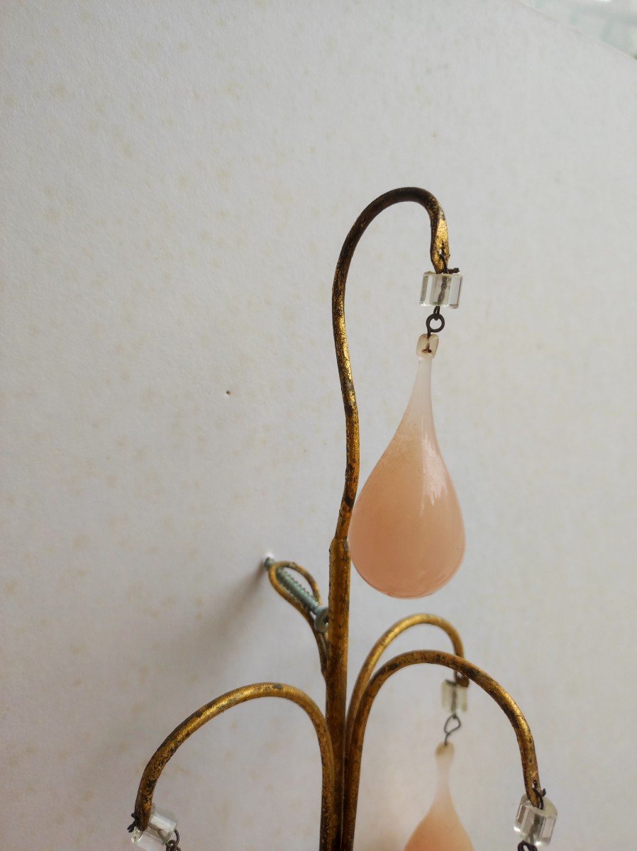 Wall Lamp Golden Brass Tassels Murano Pink-photo-3
