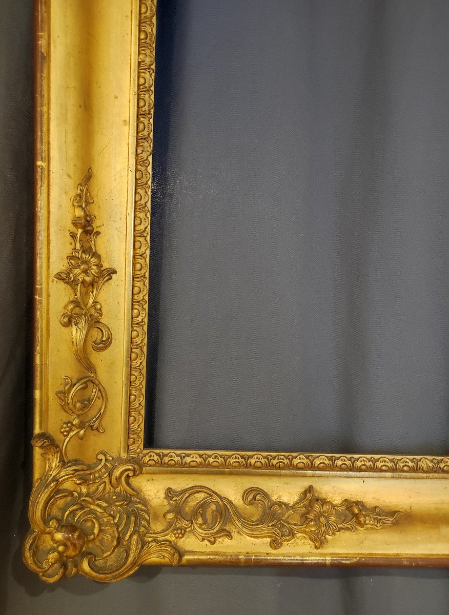 Ancien grand Cadre 25F Bois Stuc Doré XIXeme feuillure 81 cm x 65 cm-photo-3