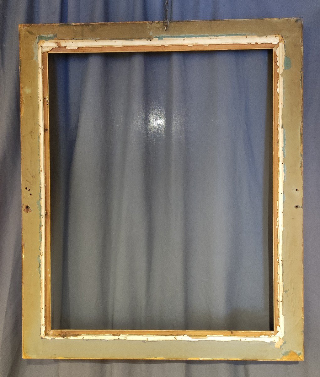 Ancien grand Cadre 25F Bois Stuc Doré XIXeme feuillure 81 cm x 65 cm-photo-3