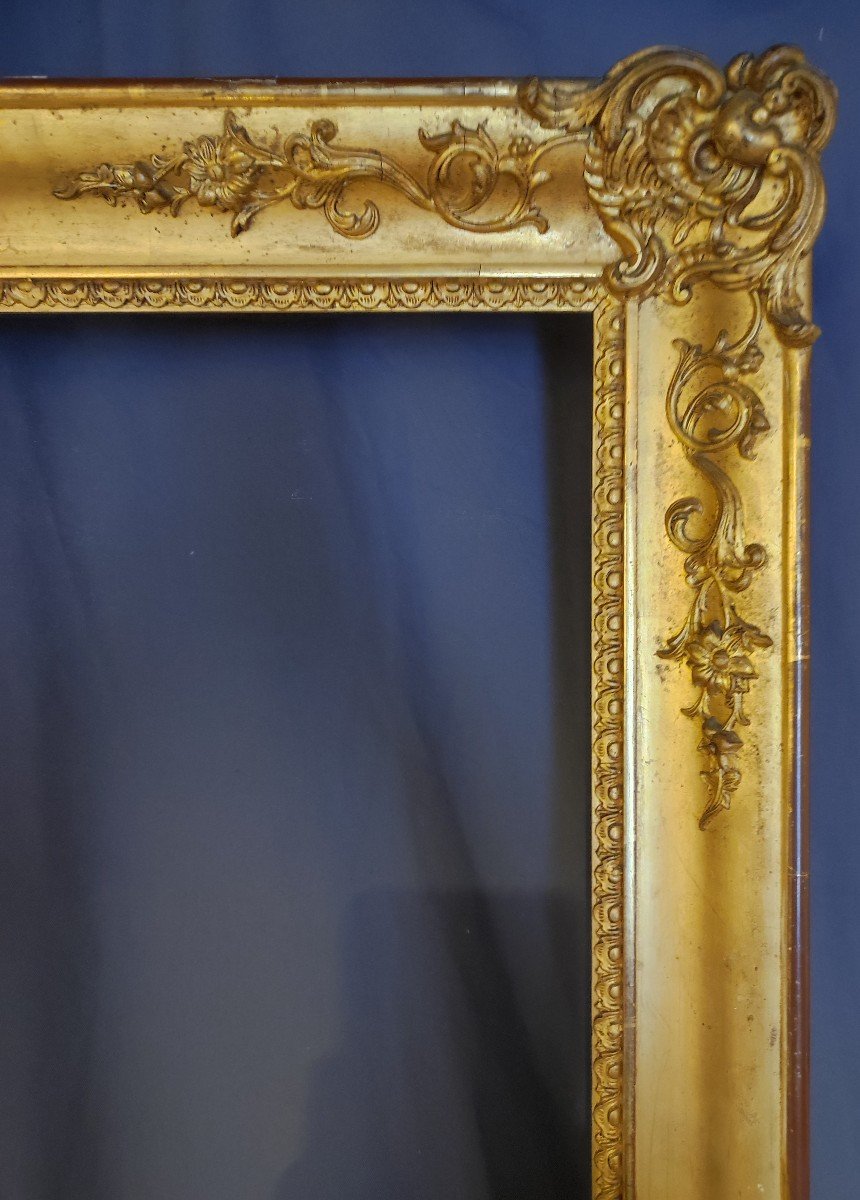 Ancien grand Cadre 25F Bois Stuc Doré XIXeme feuillure 81 cm x 65 cm-photo-5
