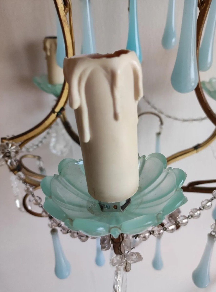 Lustre Opaline Bleu Turquoise Métal Doré-photo-1