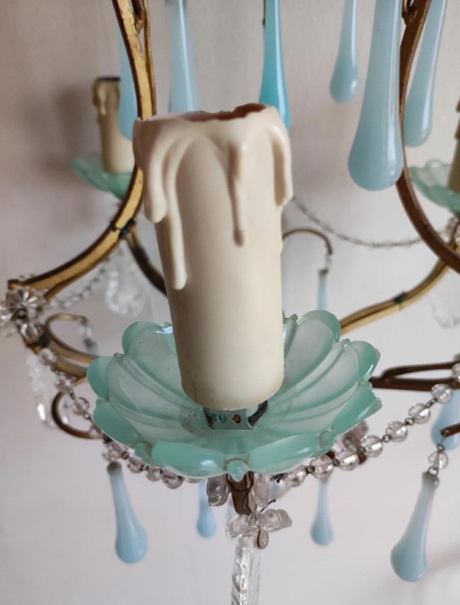 Lustre Opaline Bleu Turquoise Métal Doré-photo-2