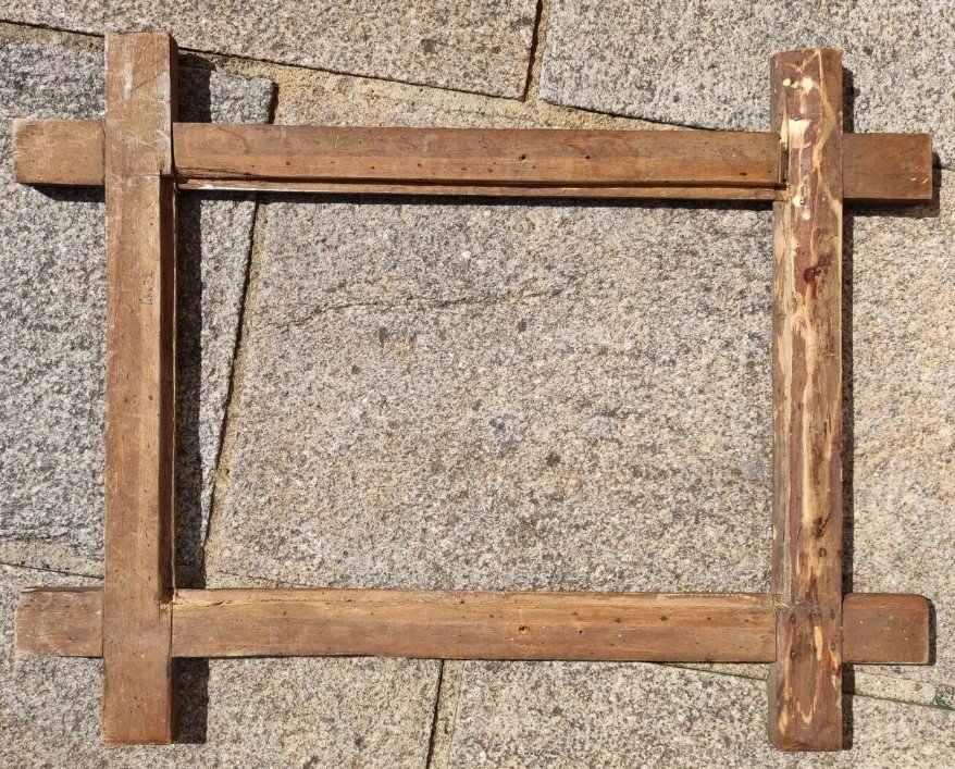 Ancien Cadre Art Populaire 19 ème Bois Sculpté Feuillure 49 Cm X 32 Cm -photo-3
