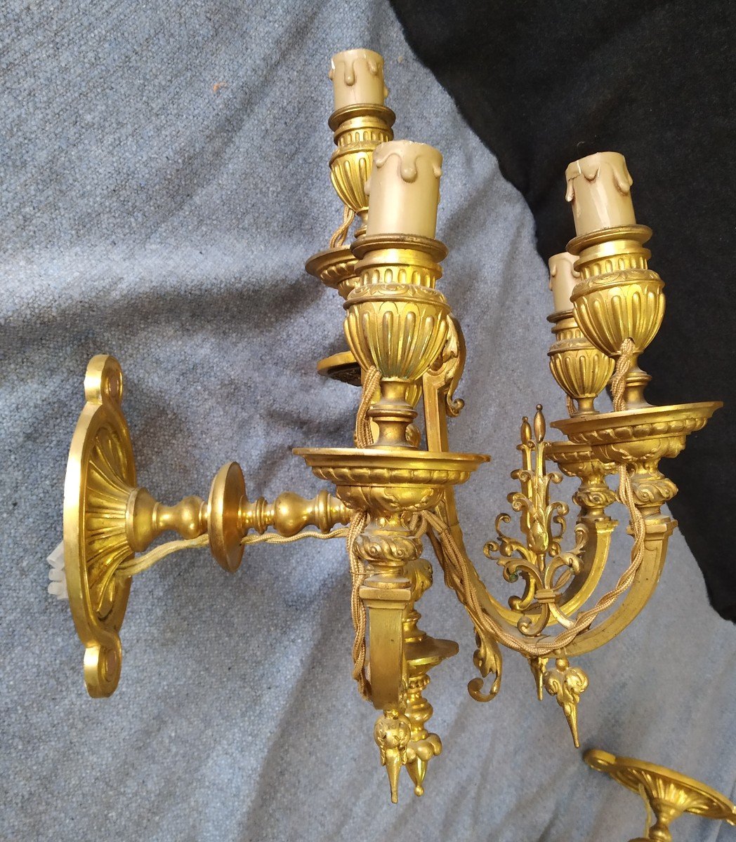 Old Pair Of Gilt Bronze Wall Lamps-photo-3