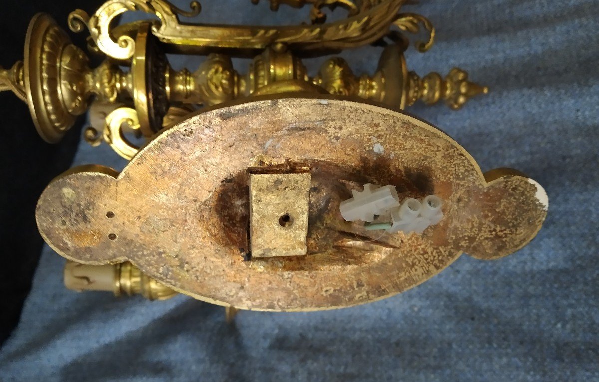Old Pair Of Gilt Bronze Wall Lamps-photo-4