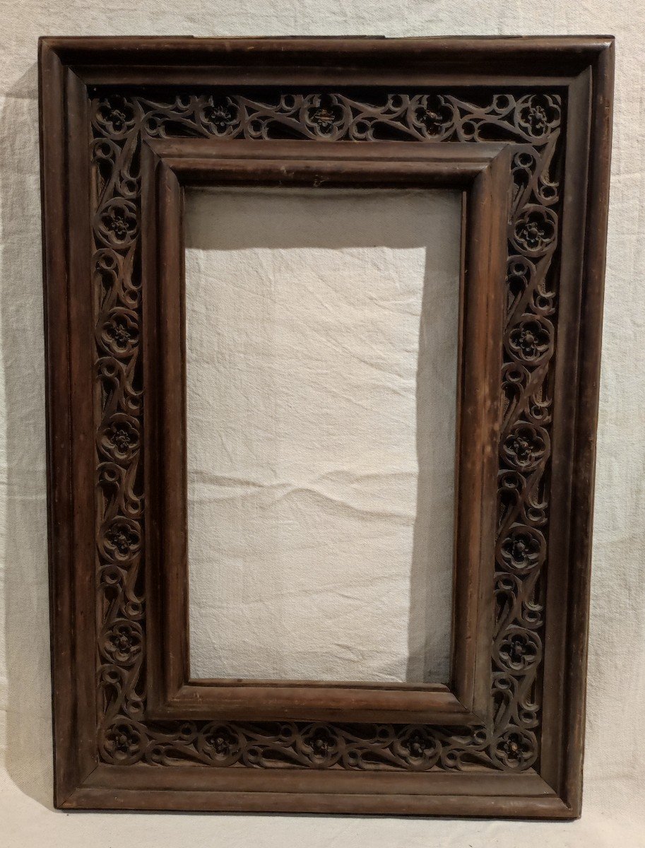 Old Gothic Carved Wood Frame 46 Cm X 26 Cm