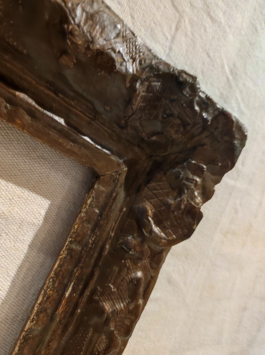 Old Louis XIV Frame Rabbet 31 Cm X 26 Cm Carved Wood-photo-2