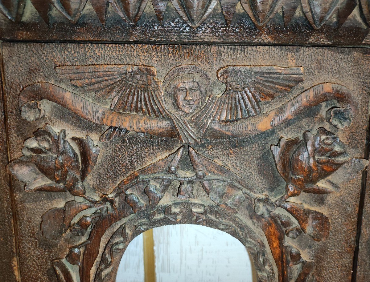 Ancien Cadre Art Populaire Bois Sculpté Feuillure 15 Cmx 11 Cm  -photo-4