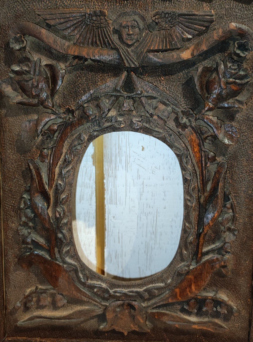 Ancien Cadre Art Populaire Bois Sculpté Feuillure 15 Cmx 11 Cm  -photo-2