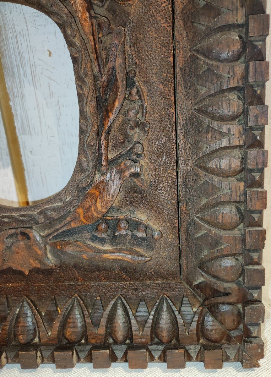 Ancien Cadre Art Populaire Bois Sculpté Feuillure 15 Cmx 11 Cm  -photo-3