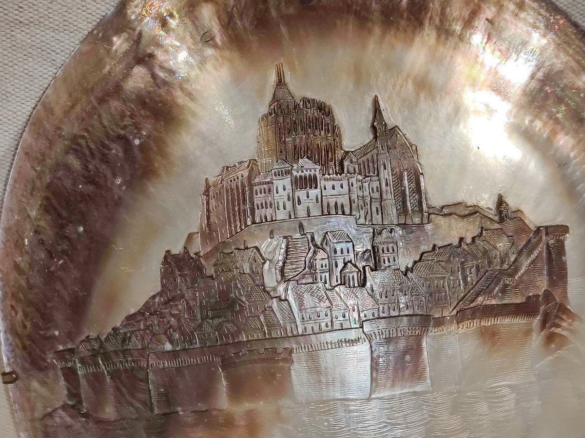 Carved Mother-of-pearl Shell Signed Georges Boyer Mont Saint Michel-photo-2