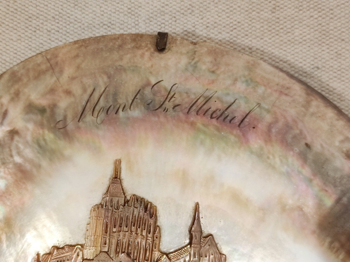 Carved Mother-of-pearl Shell Signed Georges Boyer Mont Saint Michel-photo-4