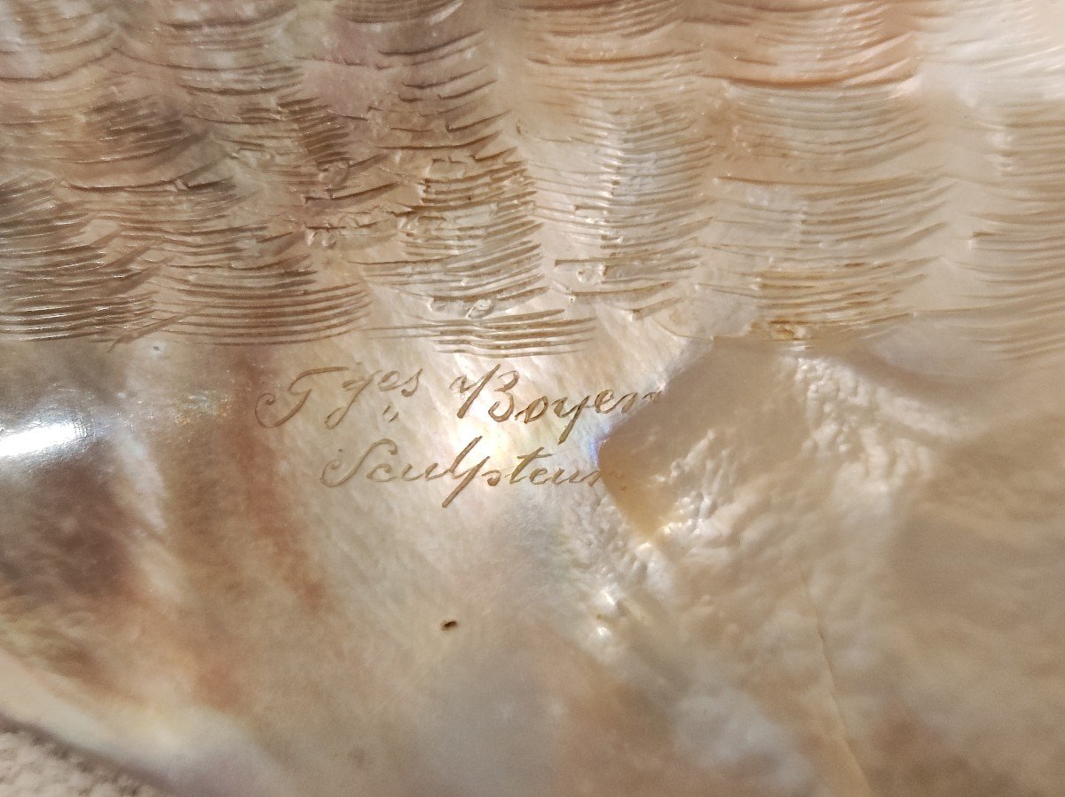 Carved Mother-of-pearl Shell Signed Georges Boyer Mont Saint Michel-photo-1