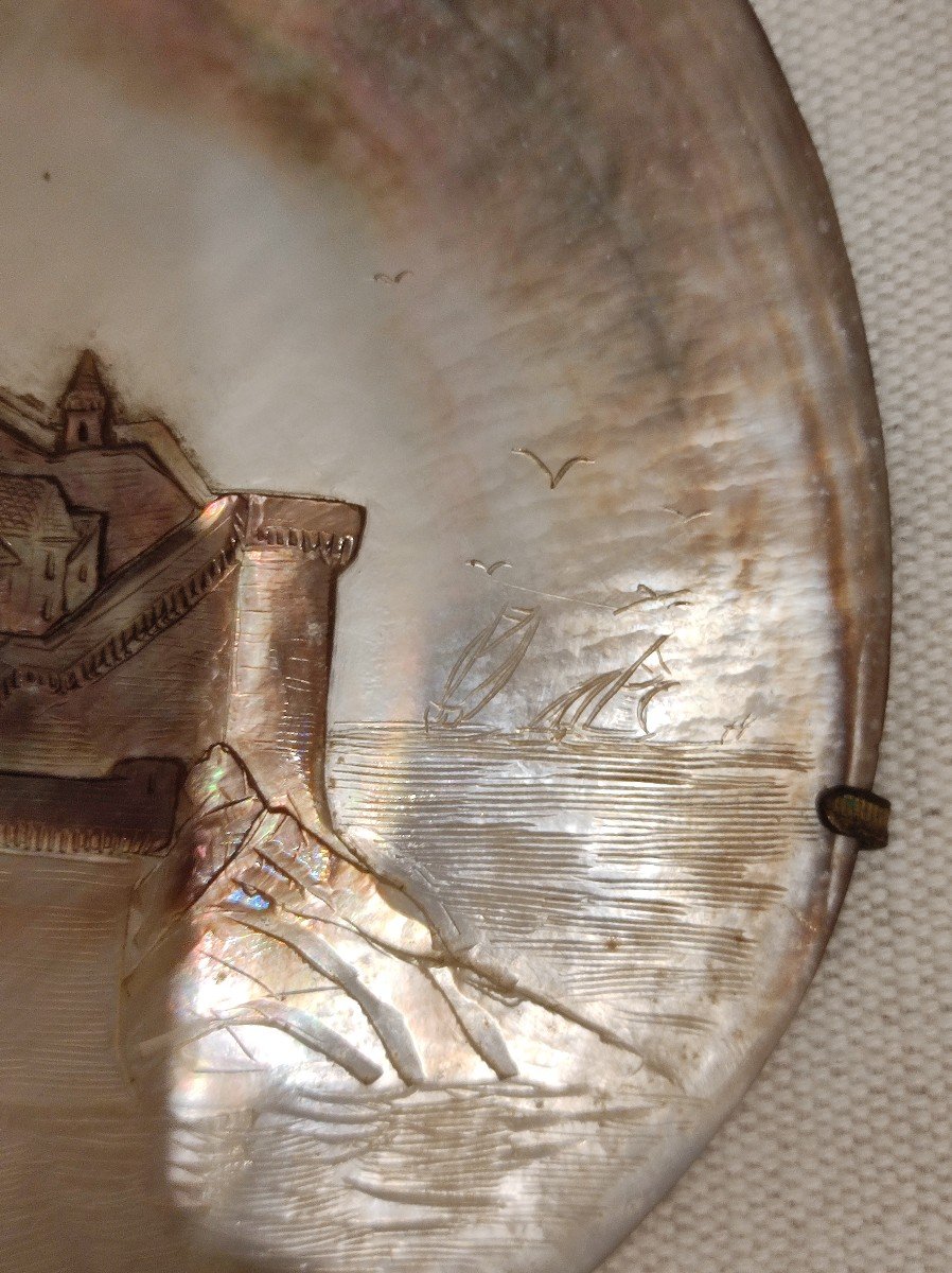 Carved Mother-of-pearl Shell Signed Georges Boyer Mont Saint Michel-photo-5
