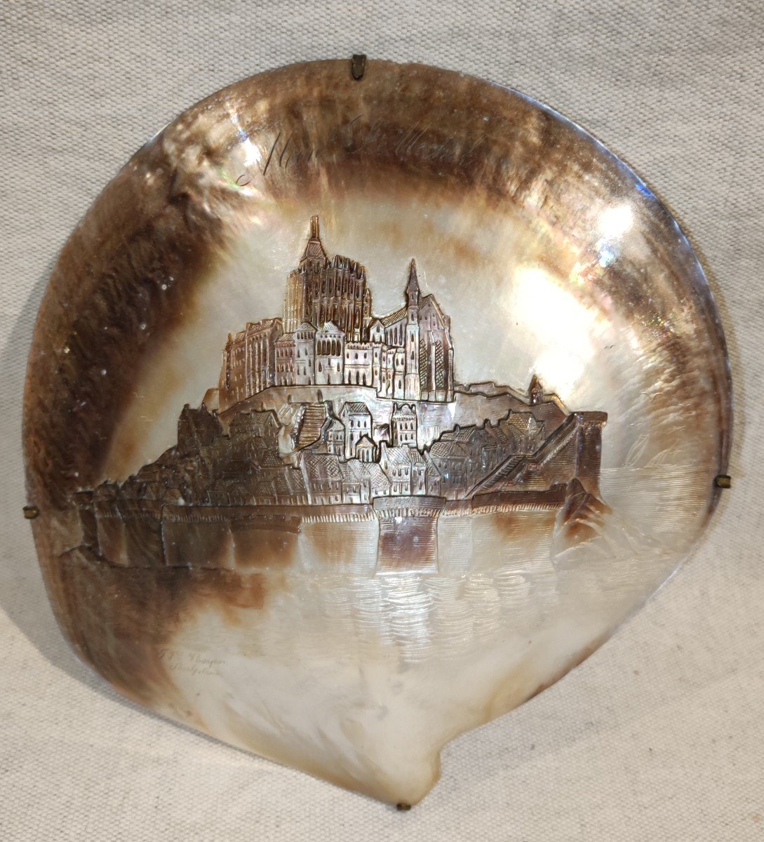 Carved Mother-of-pearl Shell Signed Georges Boyer Mont Saint Michel