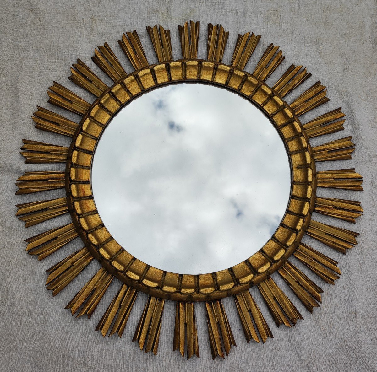 Grand Miroir Soleil Bois Sculpté Doré -photo-2
