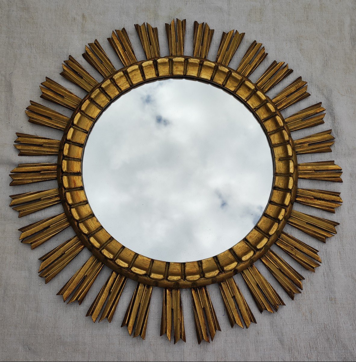 Grand Miroir Soleil Bois Sculpté Doré -photo-6