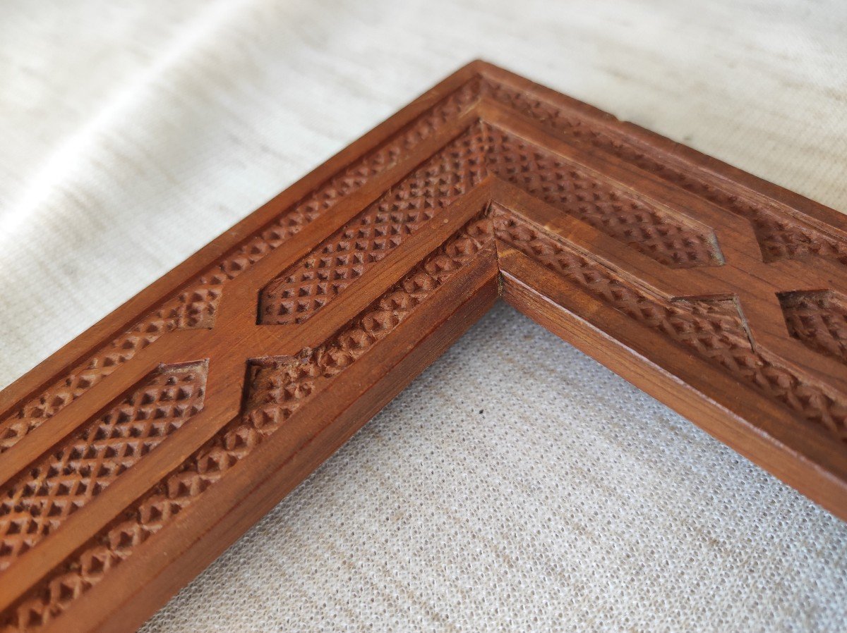 Orientalist Frame Carved Wood Rebate 33 Cm X 25 Cm -photo-3