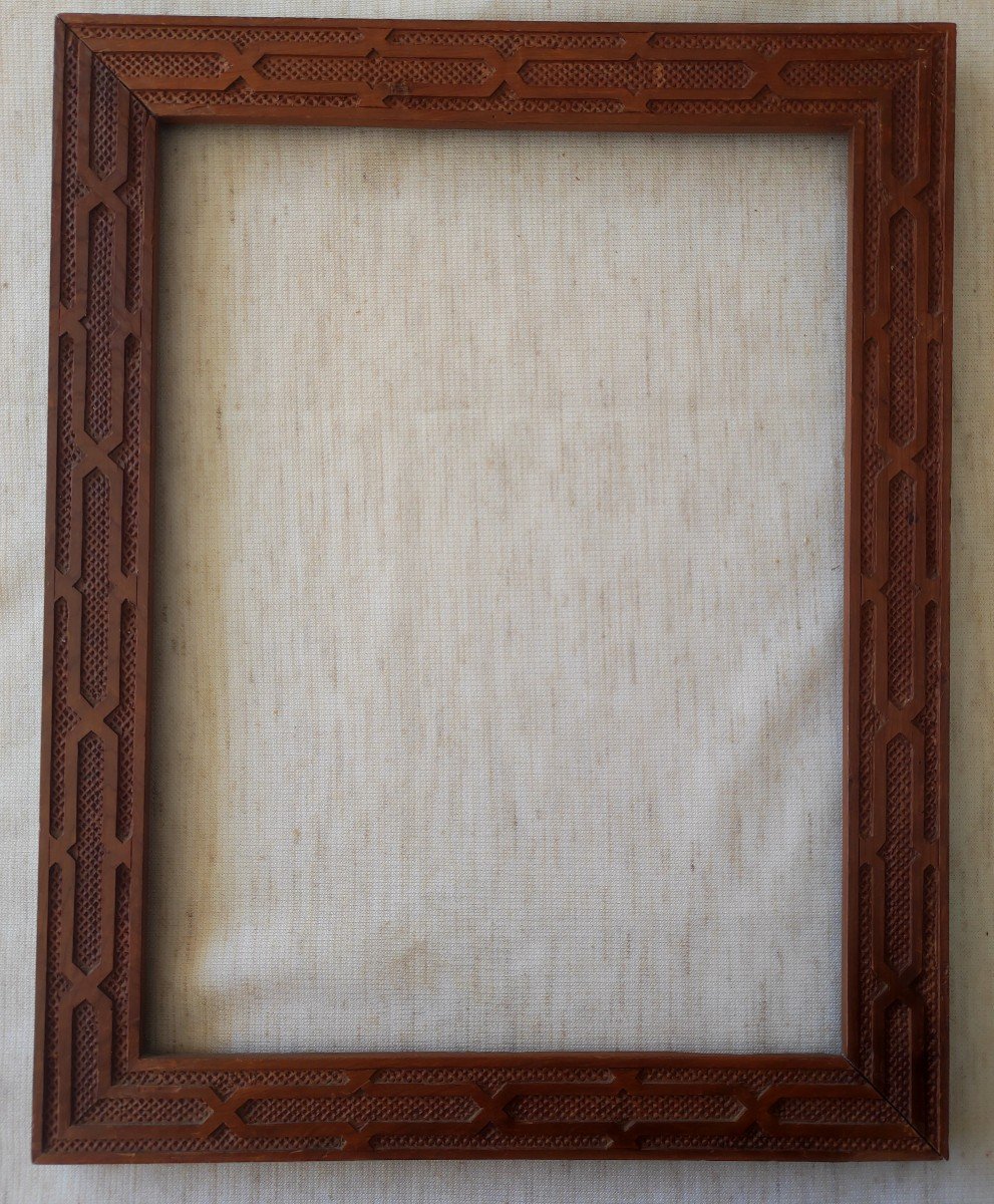 Orientalist Frame Carved Wood Rebate 33 Cm X 25 Cm 