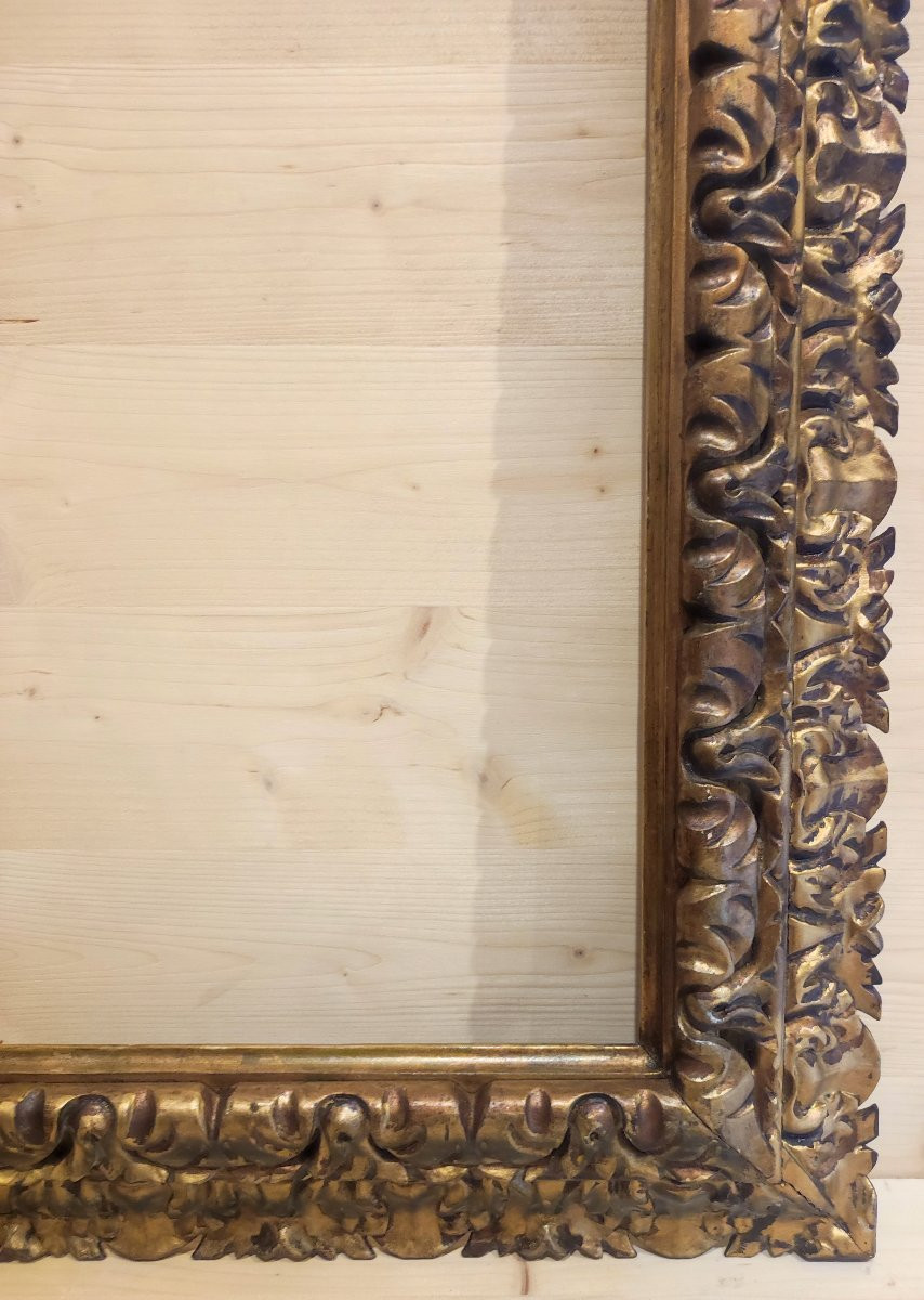Ancien cadre bois sculpté doré feuillure 69 cm x 45 cm -photo-2