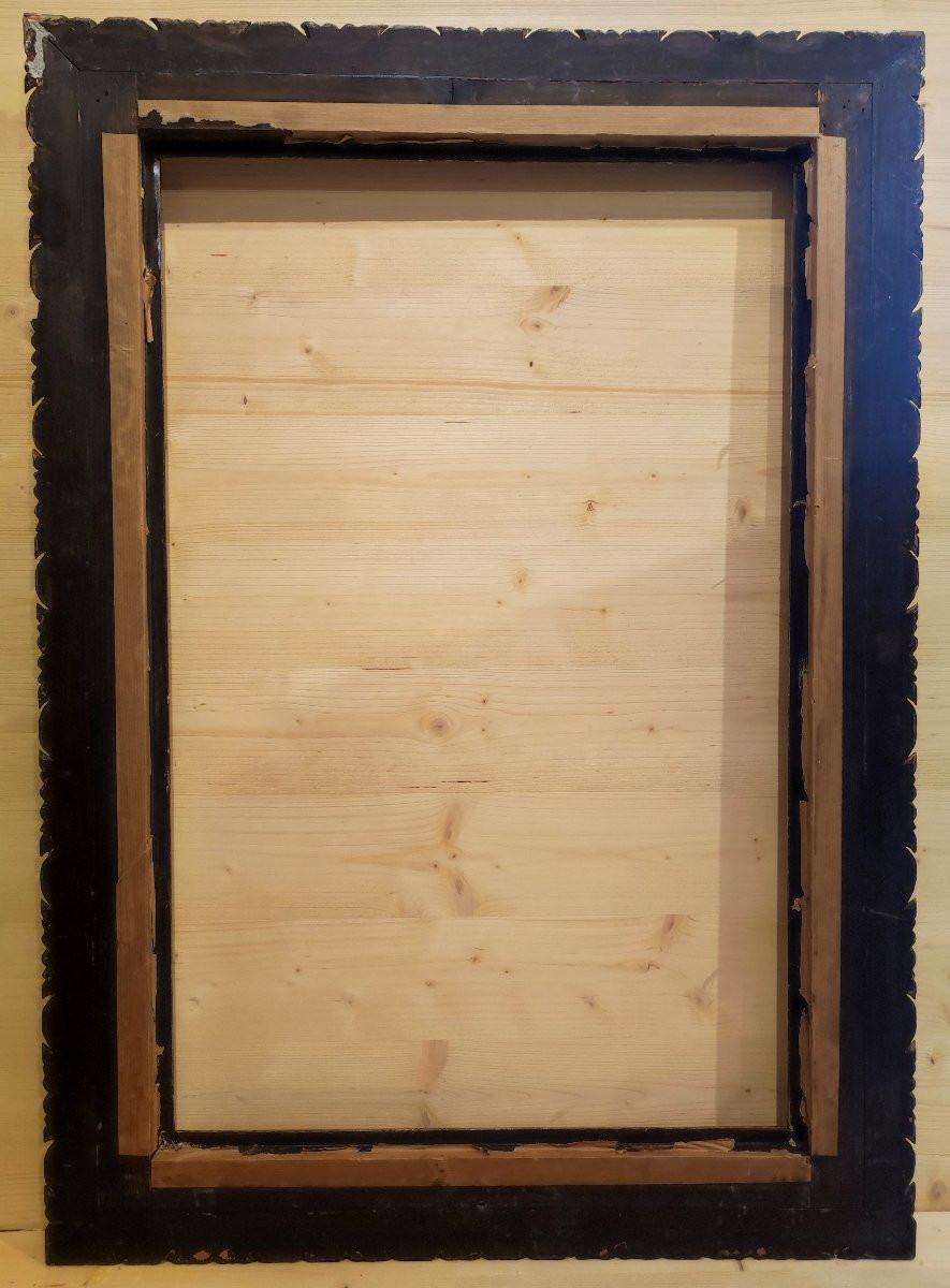 Ancien cadre bois sculpté doré feuillure 69 cm x 45 cm -photo-3