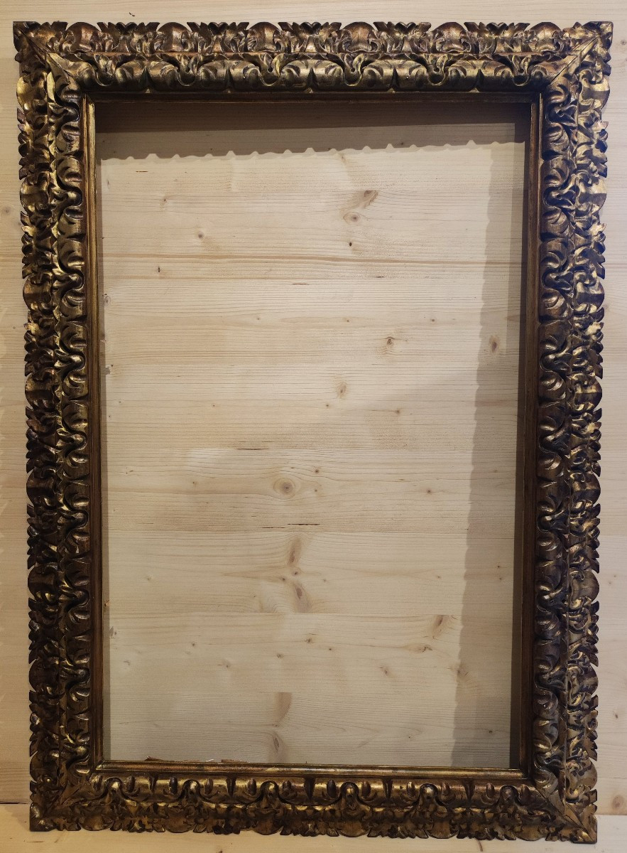 Ancien cadre bois sculpté doré feuillure 69 cm x 45 cm 