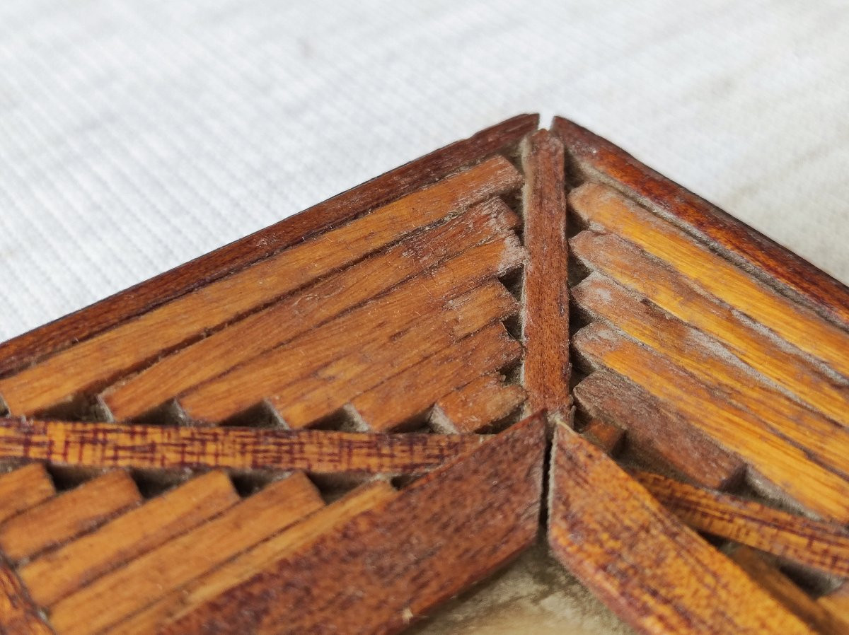 paire de cadres art populaire bois marqueterie feuillure 8 cm x 6 cm -photo-6
