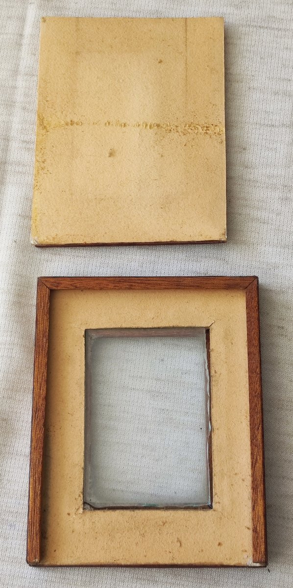 paire de cadres art populaire bois marqueterie feuillure 8 cm x 6 cm -photo-8
