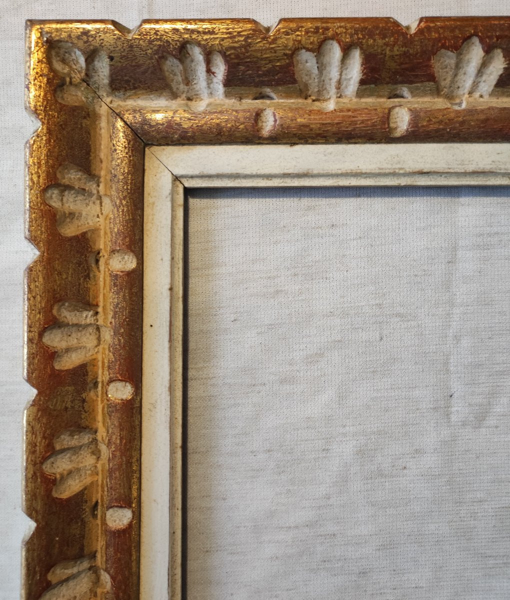 Montparnasse-style Carved Wood Frame With A Gilded Patina, Rabbeted, 30 Cm X 24 Cm -photo-2