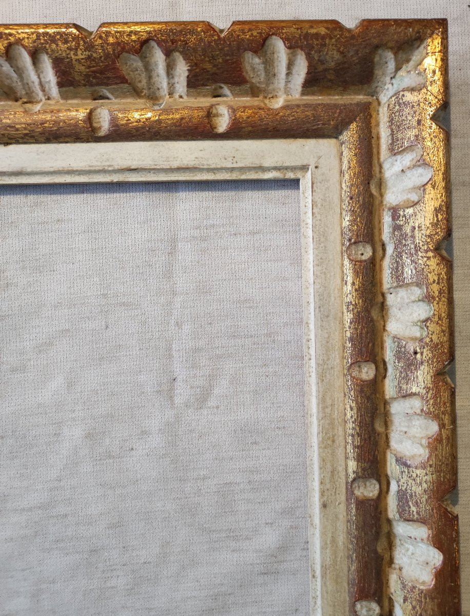 Montparnasse-style Carved Wood Frame With A Gilded Patina, Rabbeted, 30 Cm X 24 Cm -photo-3