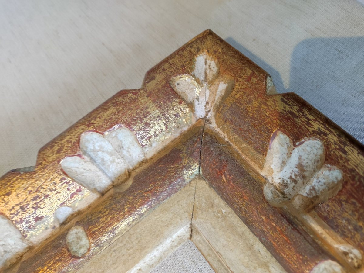 Montparnasse-style Carved Wood Frame With A Gilded Patina, Rabbeted, 30 Cm X 24 Cm -photo-2