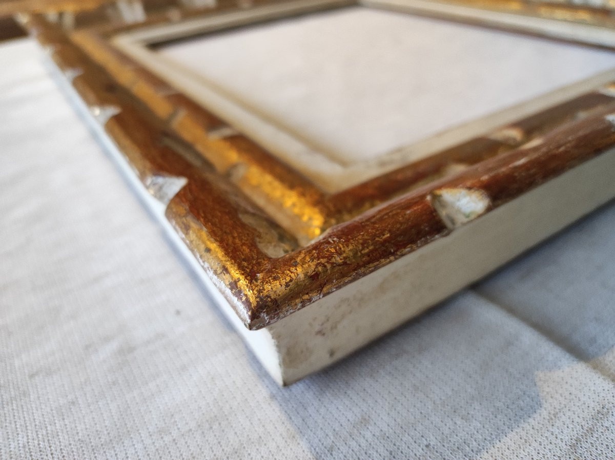 Montparnasse-style Carved Wood Frame With A Gilded Patina, Rabbeted, 30 Cm X 24 Cm -photo-3