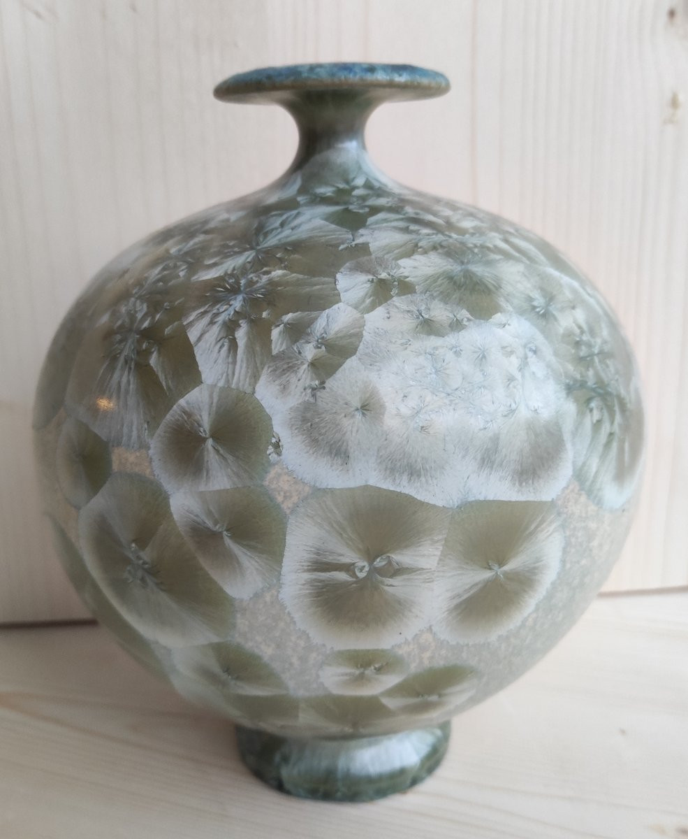 vase irisé Marius Bessone céramique Vallauris daté 84-photo-3