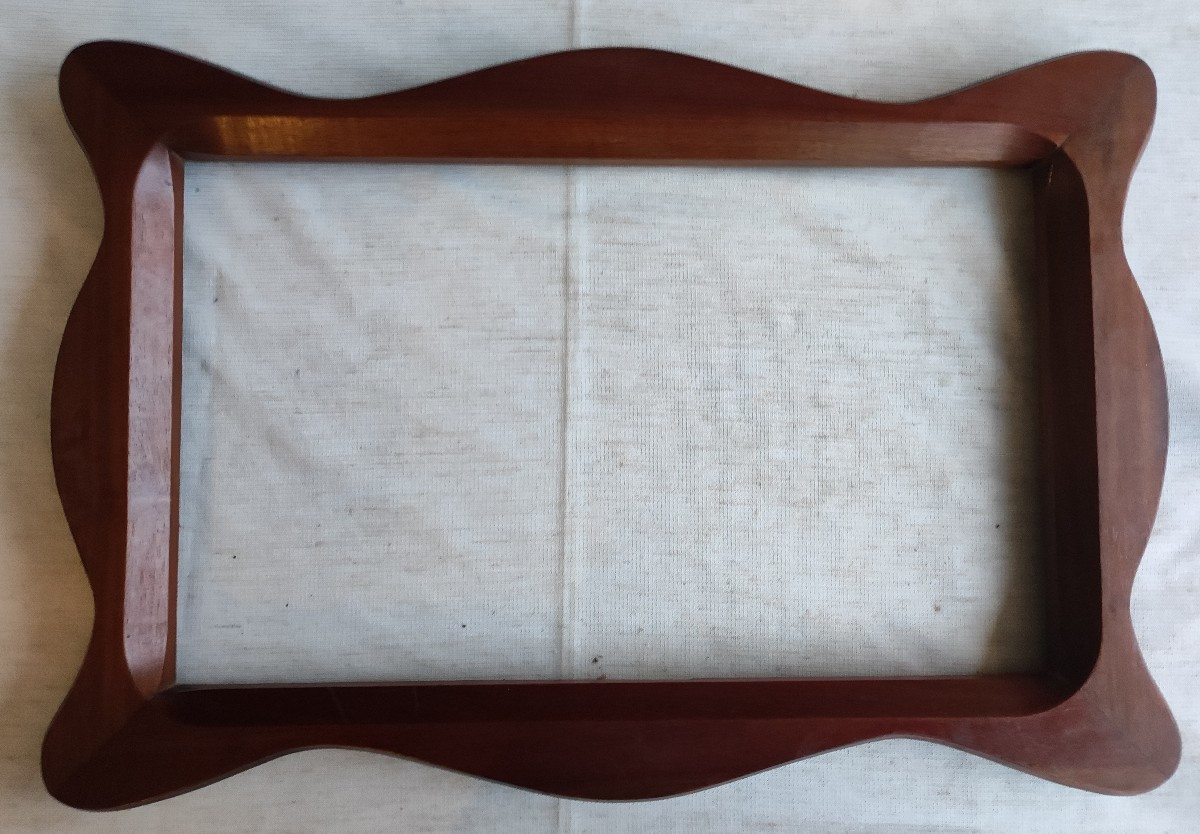 cadre art déco bois acajou sculpté feuillure 41 cm x 25 cm 