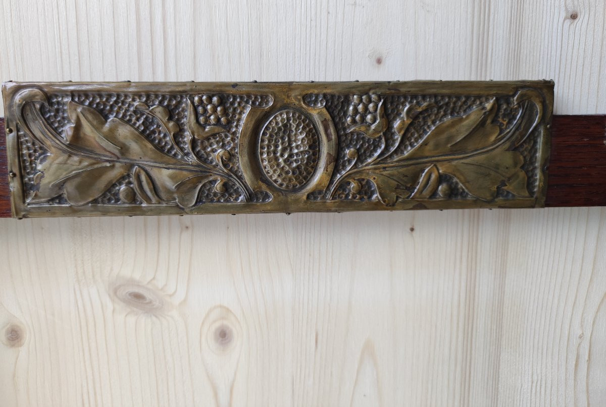 ancien cadre art nouveau bois et laiton repoussé feuillure 42 cm x 32 cm -photo-2