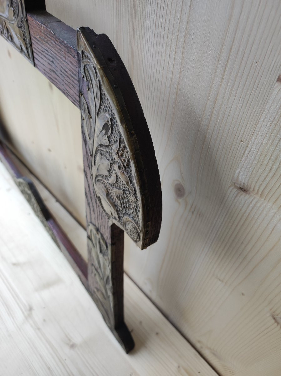 ancien cadre art nouveau bois et laiton repoussé feuillure 42 cm x 32 cm -photo-4