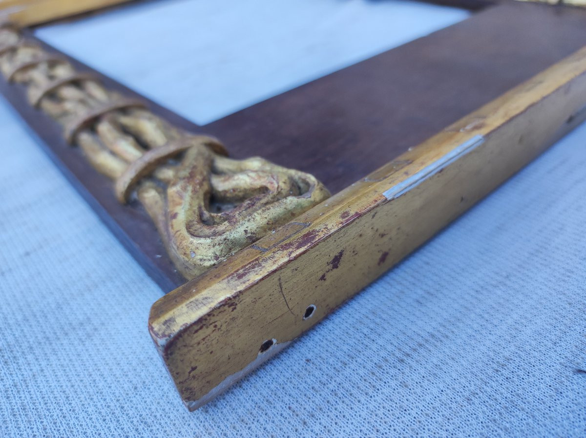 Symbolist Frame In Wood And Gilded Stucco, 29 Cm X 21 Cm -photo-2