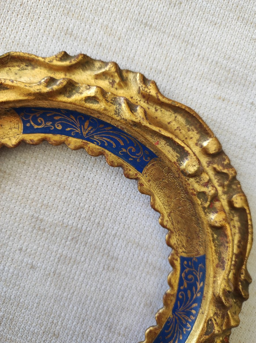 cadre style renaissance bois doré / bleu feuillure 10 cm -photo-3