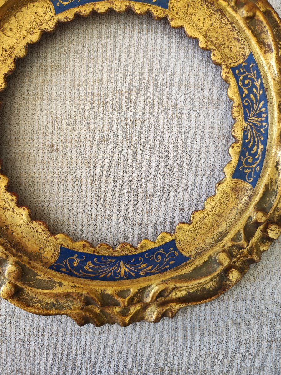 cadre style renaissance bois doré / bleu feuillure 10 cm -photo-4