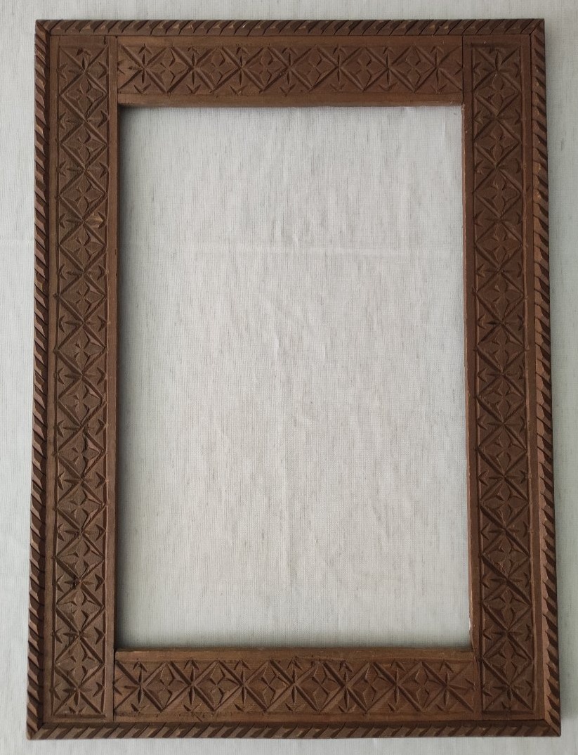 Orientalist-style Carved Wooden Frame, 57 Cm X 37 Cm 