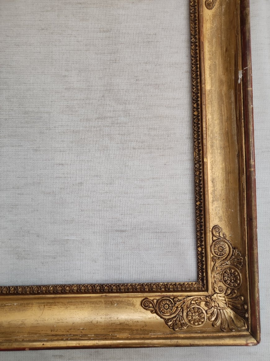 Antique Empire-style Frame With A 40 Cm X 37 Cm Rebated Frame, Made Of Wood With Gilded Stucco-photo-2