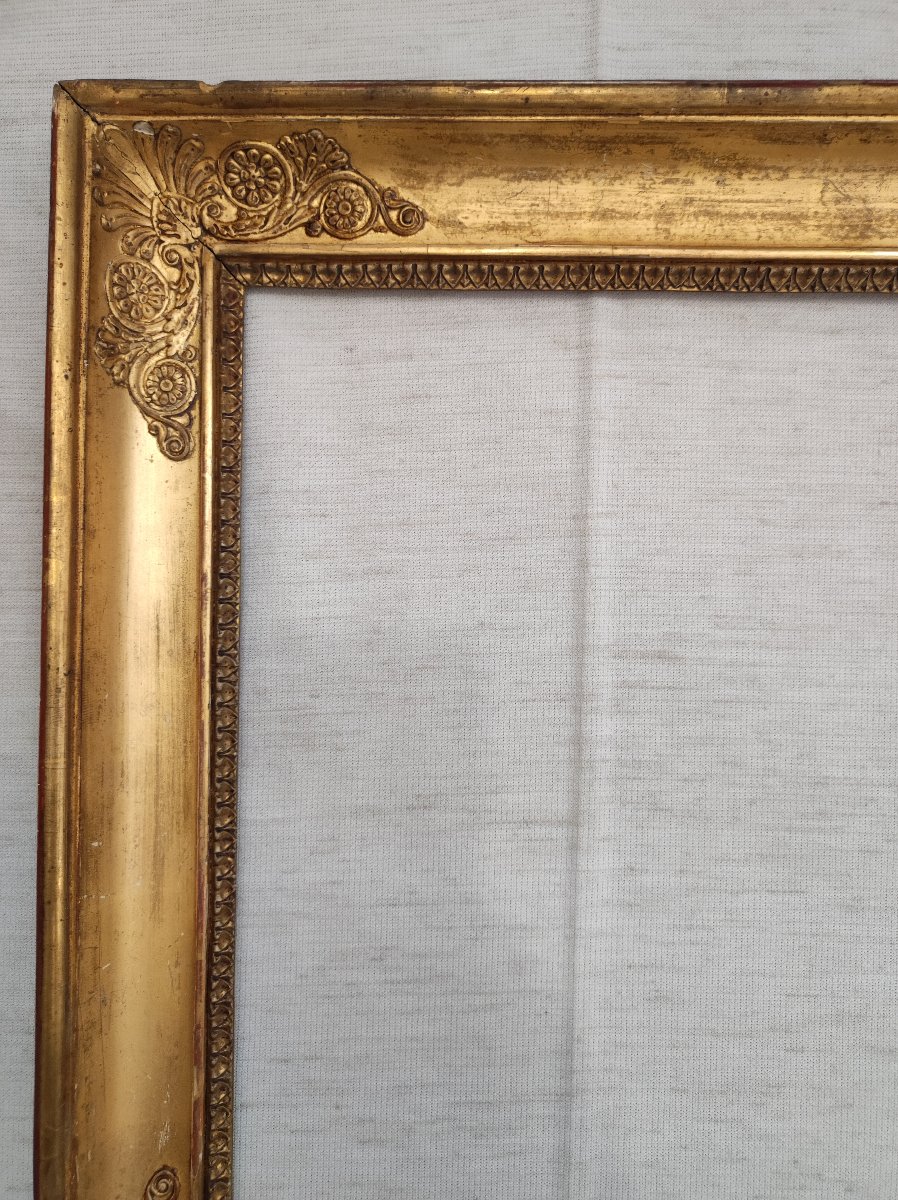 Antique Empire-style Frame With A 40 Cm X 37 Cm Rebated Frame, Made Of Wood With Gilded Stucco-photo-3