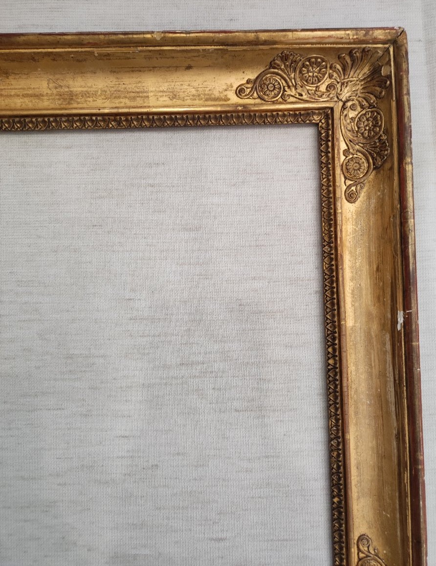 Antique Empire-style Frame With A 40 Cm X 37 Cm Rebated Frame, Made Of Wood With Gilded Stucco-photo-4