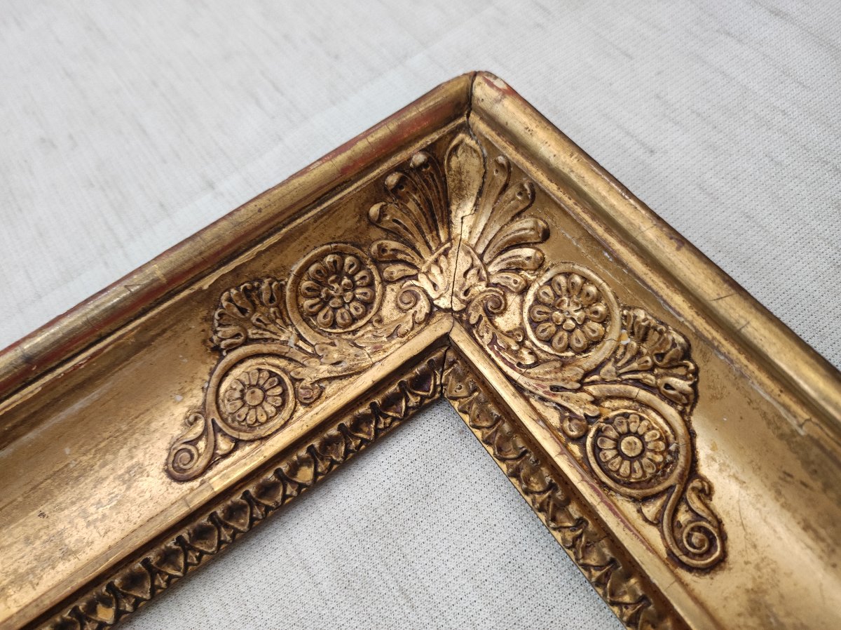 Antique Empire-style Frame With A 40 Cm X 37 Cm Rebated Frame, Made Of Wood With Gilded Stucco-photo-2