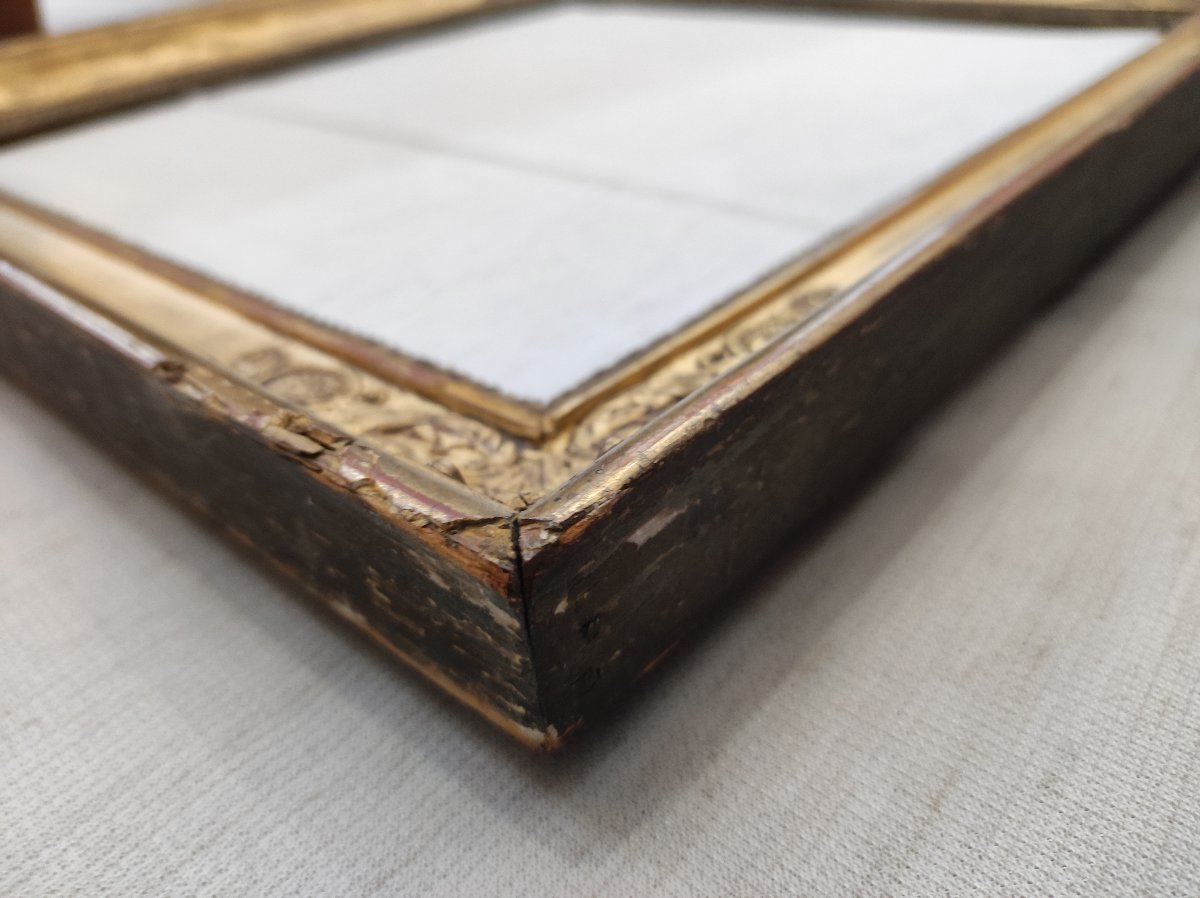 Antique Empire-style Frame With A 40 Cm X 37 Cm Rebated Frame, Made Of Wood With Gilded Stucco-photo-3