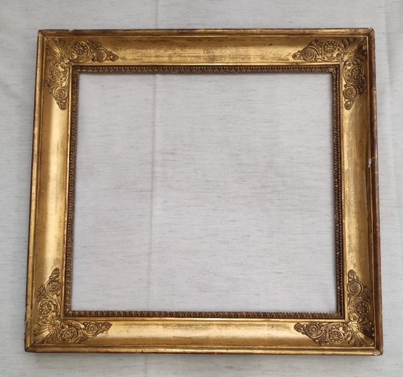 Antique Empire-style Frame With A 40 Cm X 37 Cm Rebated Frame, Made Of Wood With Gilded Stucco